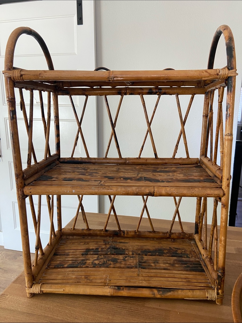 Vintage Bamboo Rattan 2 Tier Shelf Rack Boho Display Stand